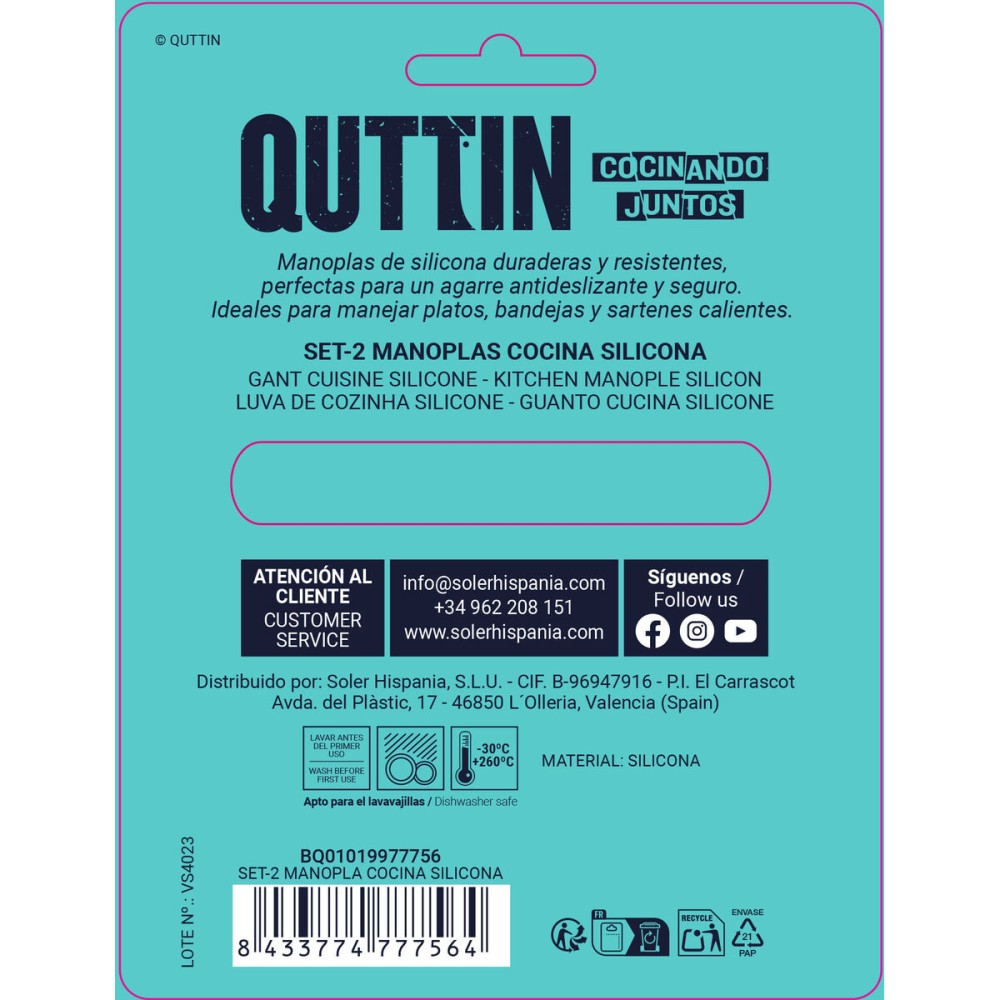 Oven Pot Holder Quttin Silicone 11 x 7,5 x 10 cm 2 Pieces (24 Units)