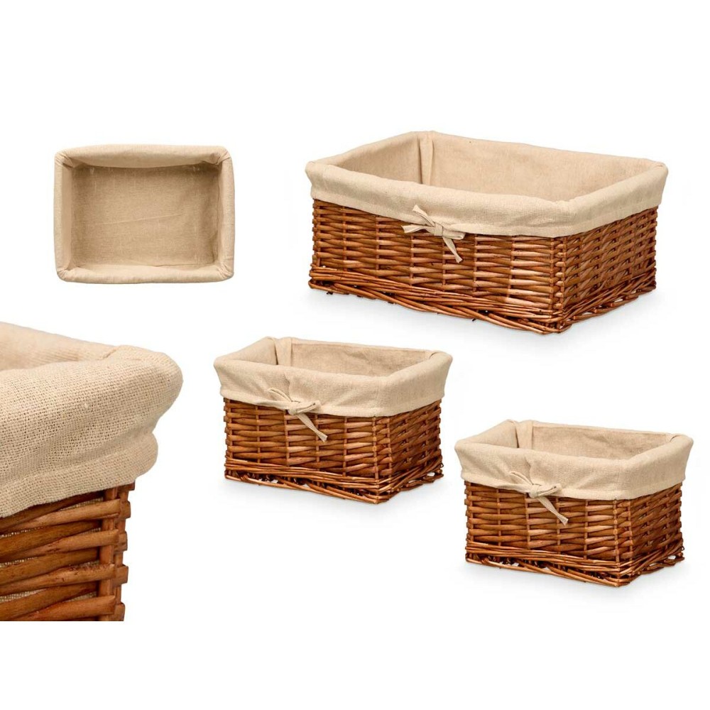 Set of Baskets Kipit HX31449S/3 Polyester wicker Cloth 50 % cotton 39 x 16 x 30 cm 3 Pieces