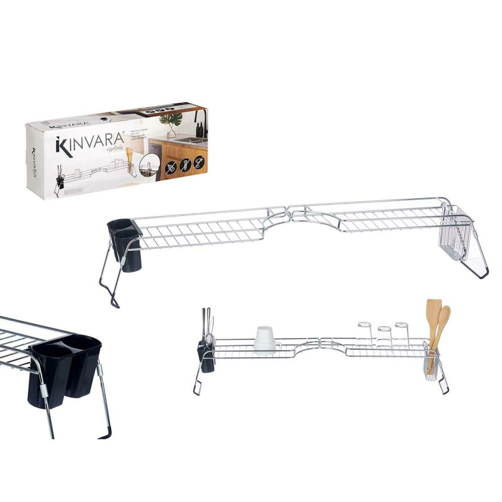 Égouttoir extensible pour évier Kinvara W3422A-1 Noir Argenté Métal polypropylène 44 x 11 x 16 cm (4 Unités)