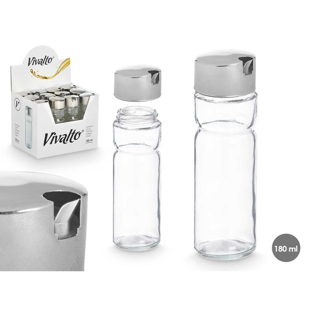 Ölfläschchen Vivalto OCT-TW022 Durchsichtig Silberfarben Metall Kristall Kunststoff 180 ml 4,6 x 15,7 x 4,6 cm (12 Stück)