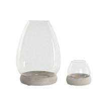 Bougeoir Home ESPRIT Blanc Naturel Verre Bois de manguier 30 x 30 x 40 cm (2 Unités)
