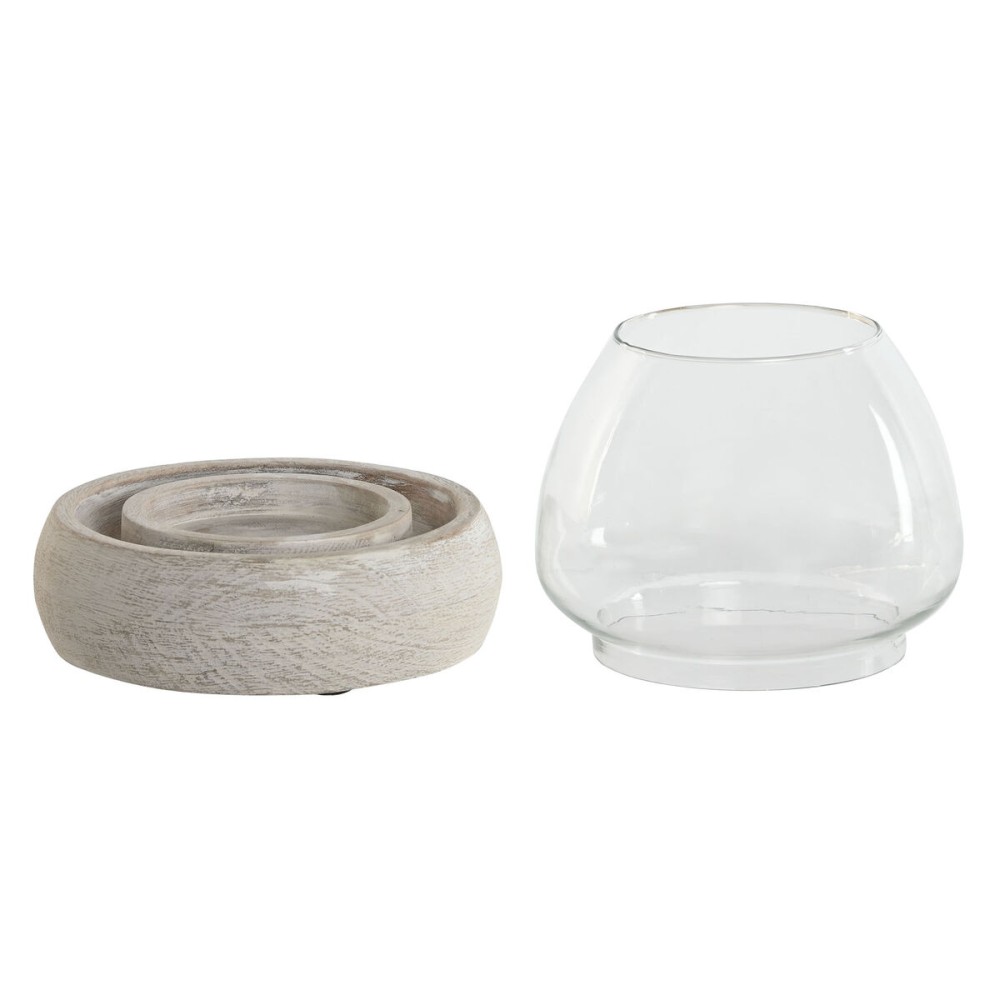 Candleholder Home ESPRIT White Natural Crystal Mango wood 30 x 30 x 40 cm (2 Units)