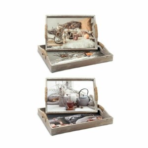 Tablettset DKD Home Decor Bunt 40 x 30 x 6 cm Holz MDF (2 Stück)