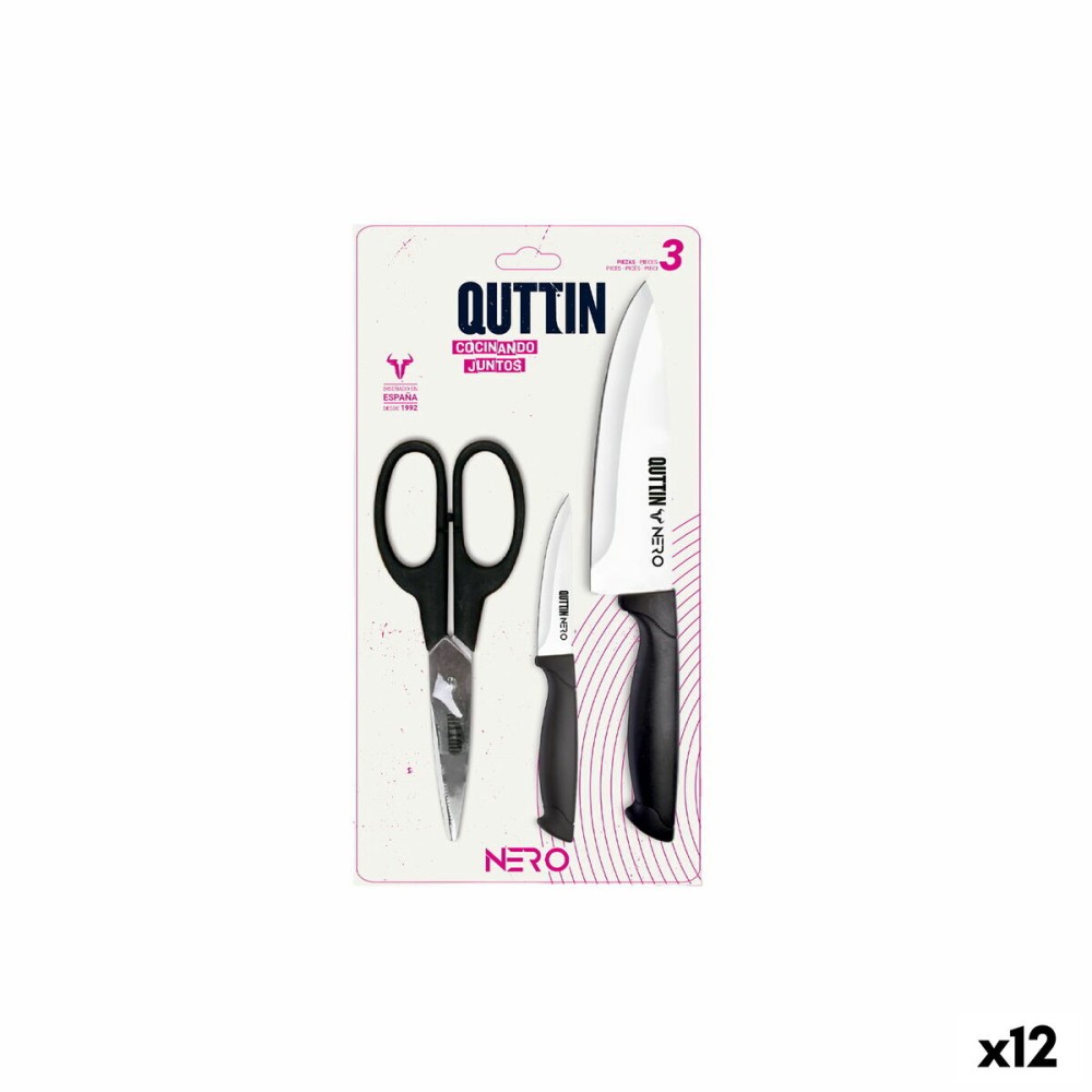 Ensemble de Couteaux Quttin Nero Noir 3 Pièces (12 Unités)