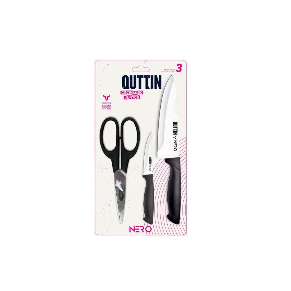 Ensemble de Couteaux Quttin Nero Noir 3 Pièces (12 Unités)