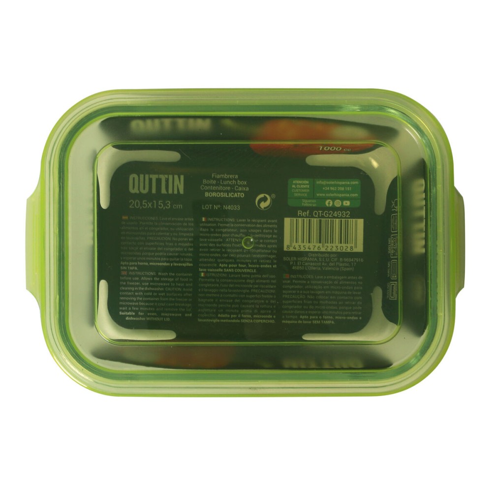 Lunch box Quttin Rectangular 1L 22 x 15,5 x 6,5 cm (6 Units)