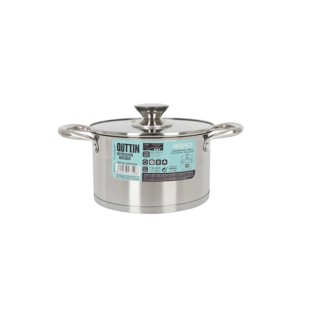 Casserole avec couvercle en verre Quttin Hermes Acier 2,8 L (6 Unités)