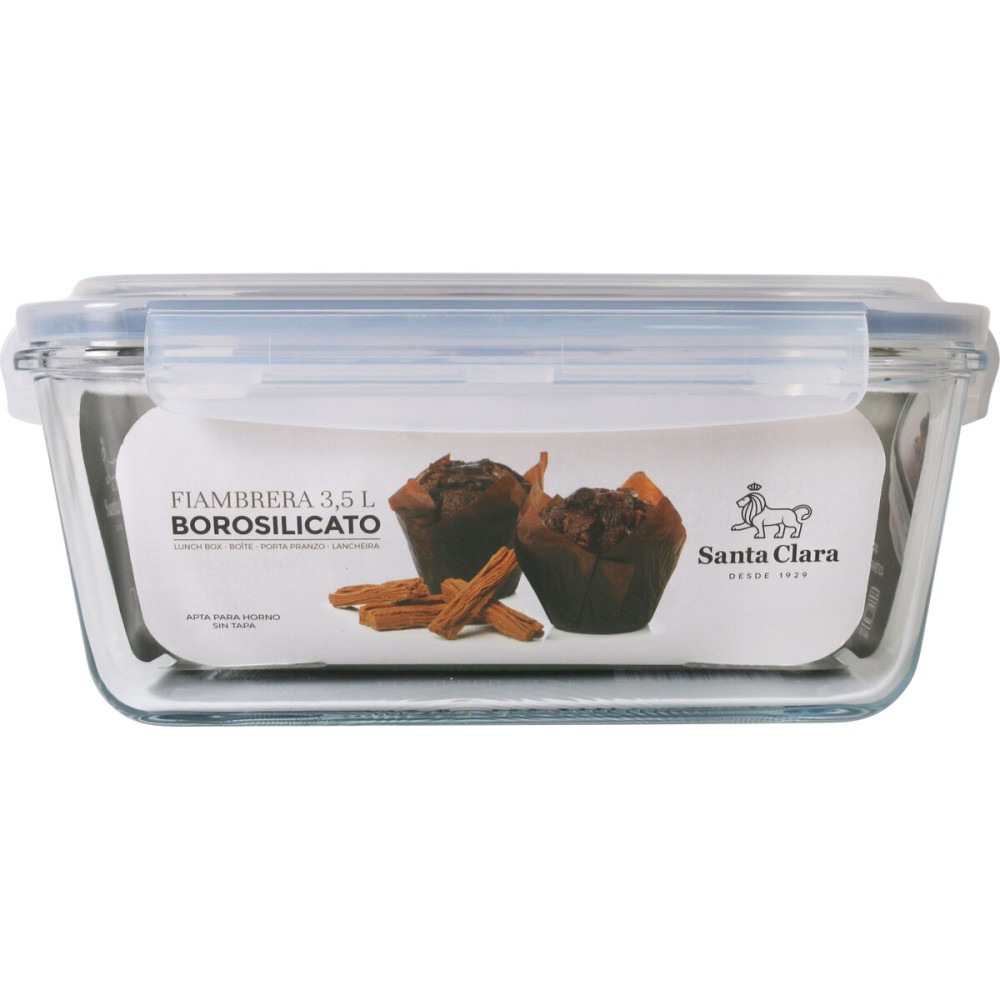 Hermetic Lunch Box Santa Clara Transparent Rectangular 3,5 L (3 Units)