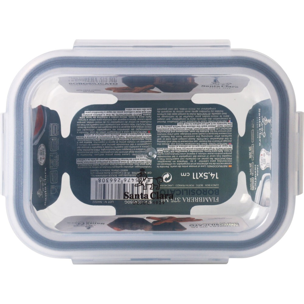 Hermetic Lunch Box Santa Clara Transparent Rectangular 375 ml (12 Units)