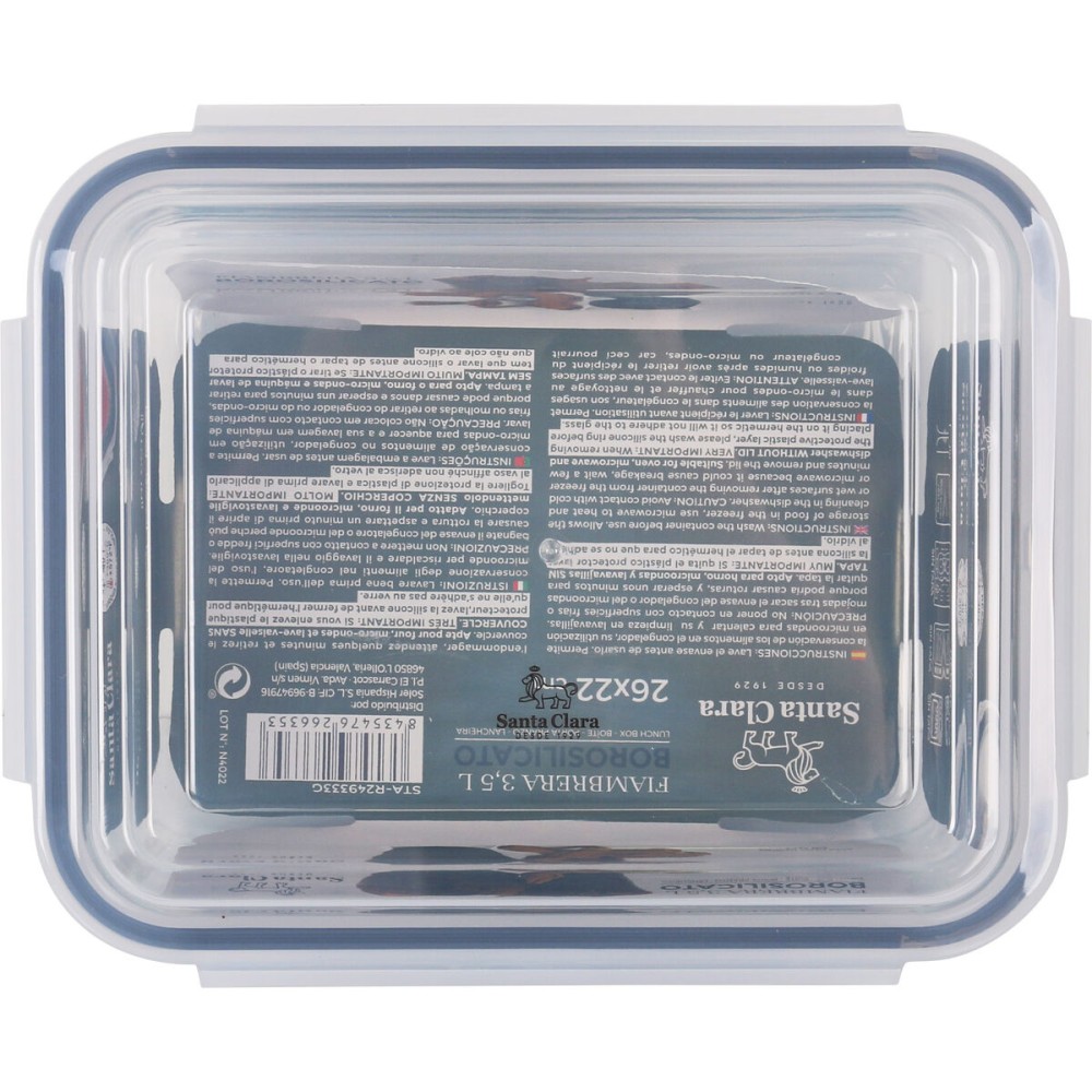 Hermetic Lunch Box Santa Clara Transparent Rectangular 3,5 L (3 Units)
