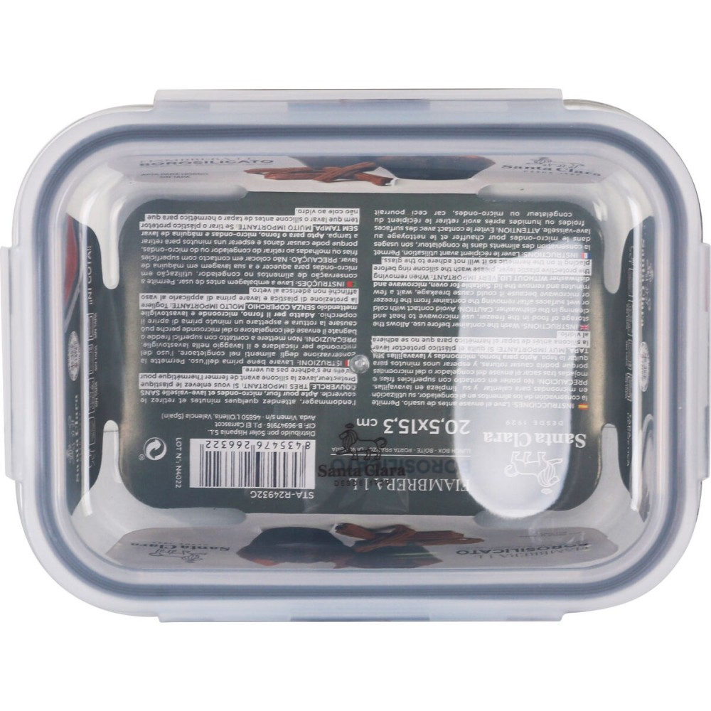 Hermetic Lunch Box Santa Clara Transparent Rectangular 1L (6 Units)