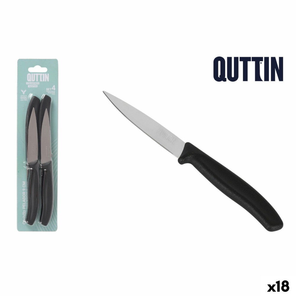 Schälmesserset Quttin Basic Schwarz Silberfarben Edelstahl 9 cm 4 Stücke (18 Stück)