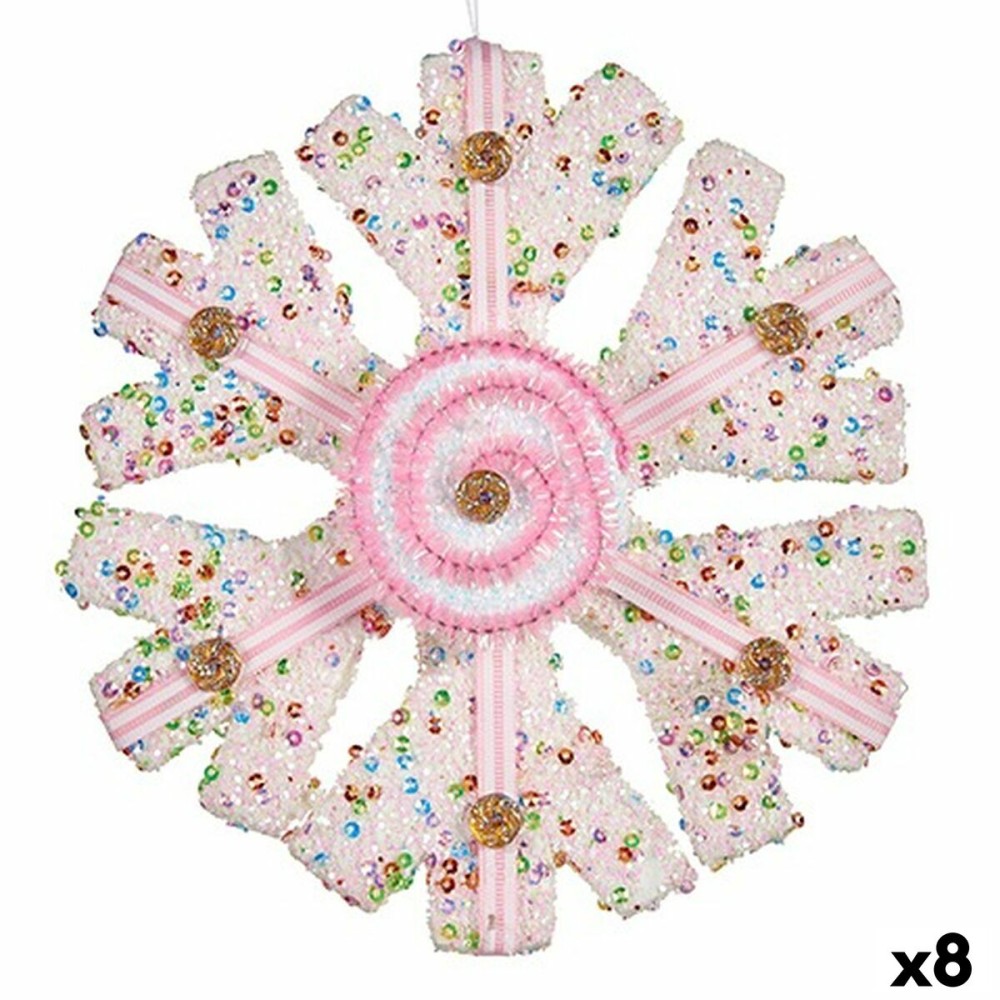 Décorations de Noël Krist+ 64815311 Blanc Rose Flocons de neige 17 x 6 x 17 cm (8 Unités)