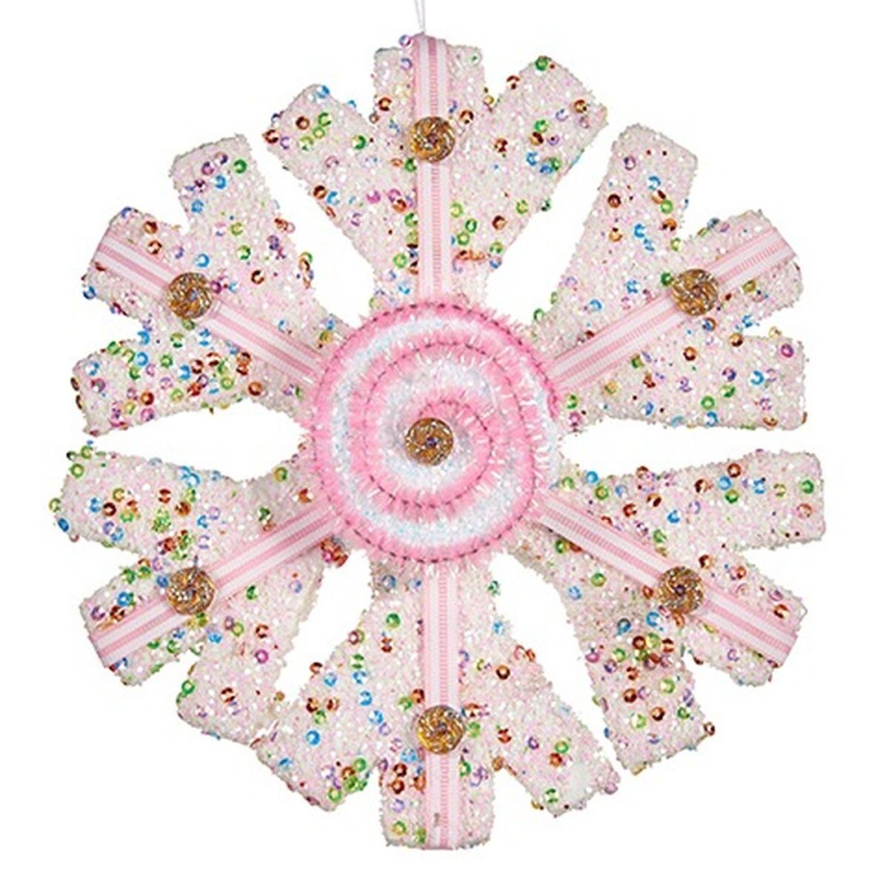 Décorations de Noël Krist+ 64815311 Blanc Rose Flocons de neige 17 x 6 x 17 cm (8 Unités)
