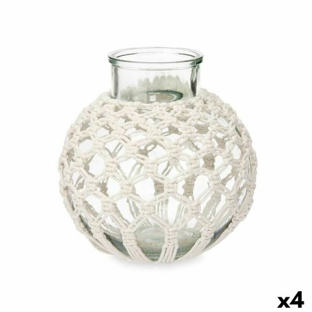 Vase Blanc Tissu verre 25 x 26,5 x 25 cm (4 Unités) Macramé