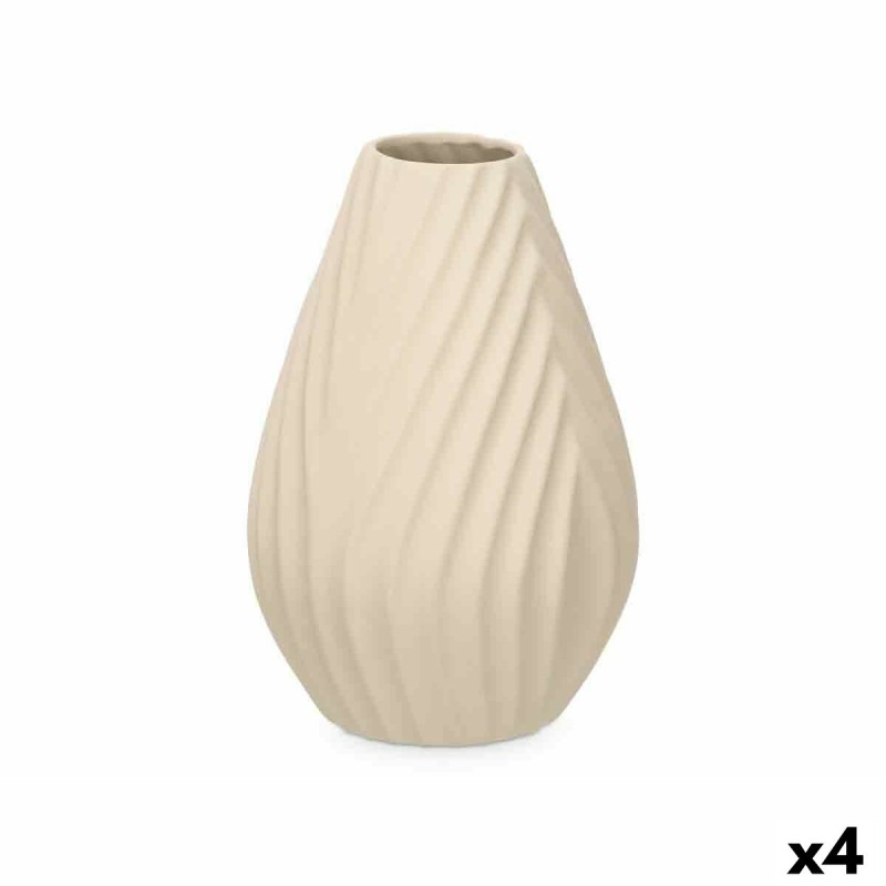 Vase Beige aus Keramik 21 x 31 x 21 cm (4 Stück) Streifen