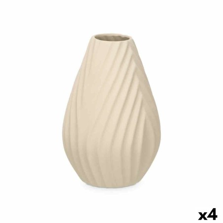 Vase Beige aus Keramik 21 x 31 x 21 cm (4 Stück) Streifen