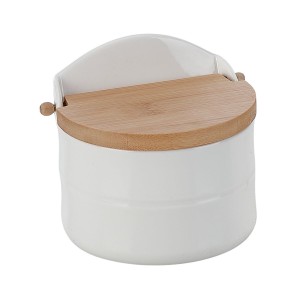 Salzstreuer mit Deckel Home ESPRIT Weiß natürlich Bambus Porzellan 12 x 10 x 11 cm