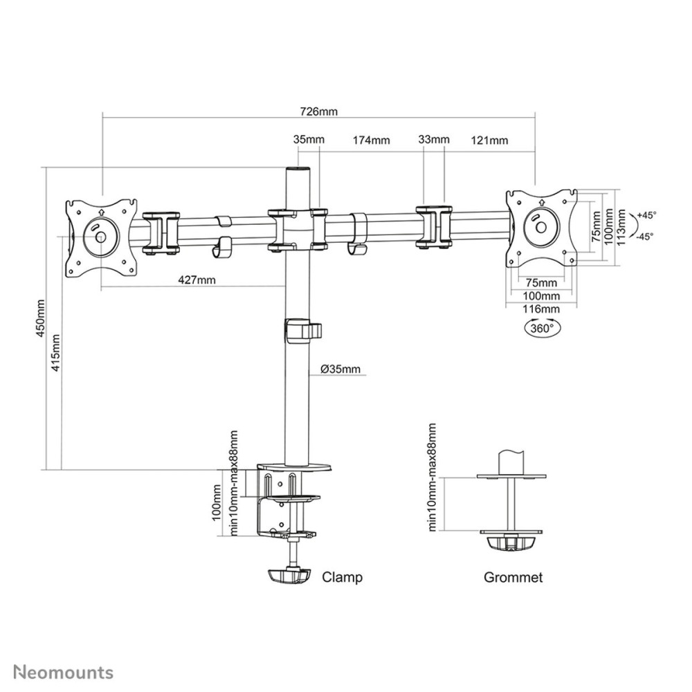 Bildschirm-Träger für den Tisch Neomounts NM-D135DBLACK 