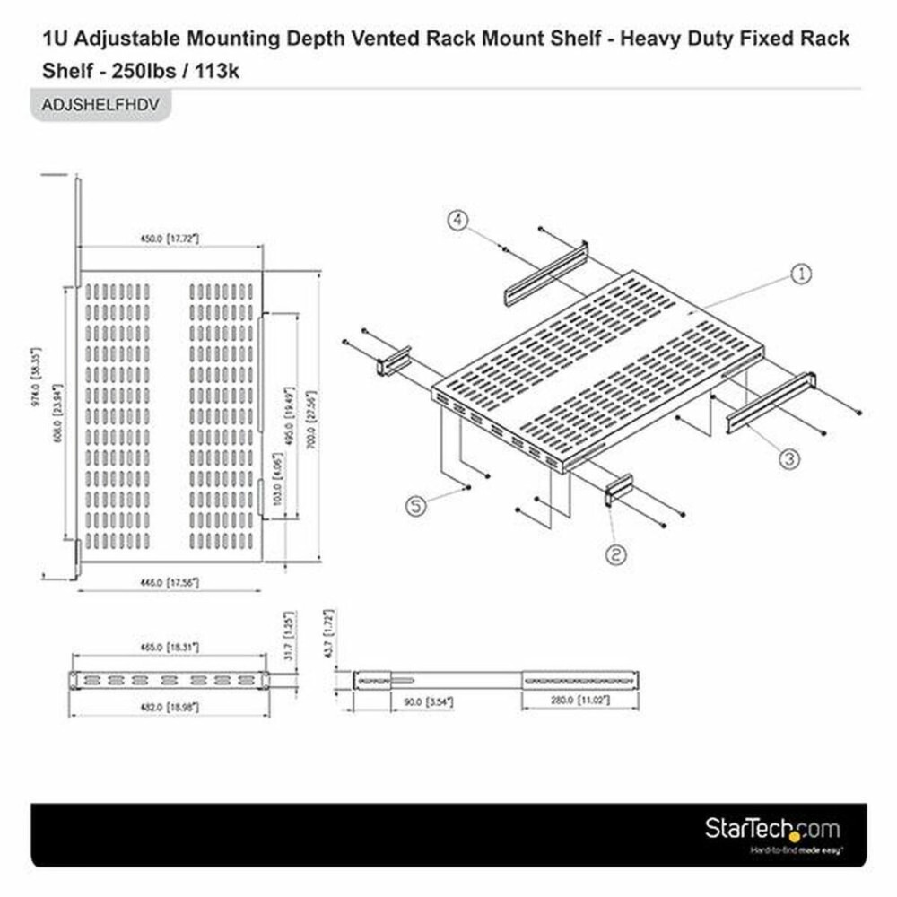 Fixed Tray for Rack Cabinet Startech ADJSHELFHDV 