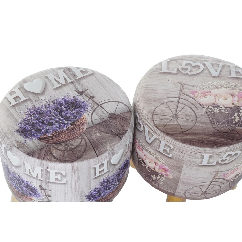 Fußstütze DKD Home Decor Grau Fahrrad Rosa Lila PU Kiefer (30 x 30 x 30 cm) (2 Stück) (30 x 30 x 32 cm)