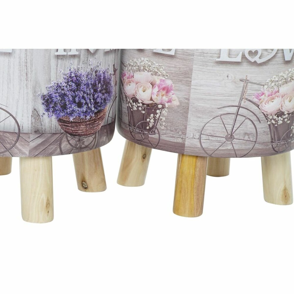 Fußstütze DKD Home Decor Grau Fahrrad Rosa Lila PU Kiefer (30 x 30 x 30 cm) (2 Stück) (30 x 30 x 32 cm)
