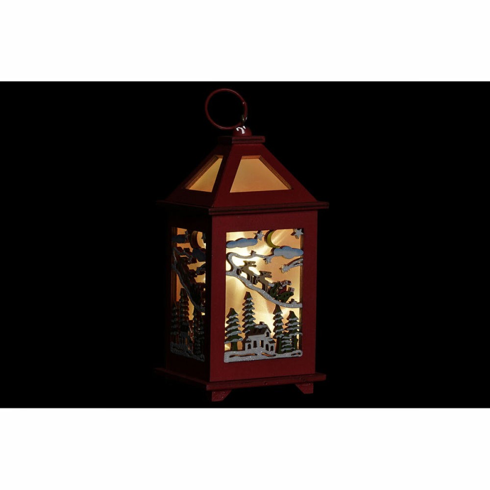 Laterne DKD Home Decor Weihnachten Rot Baum Holz Weiß Rentier Haus (2 Stück) (9 x 9 x 18 cm)