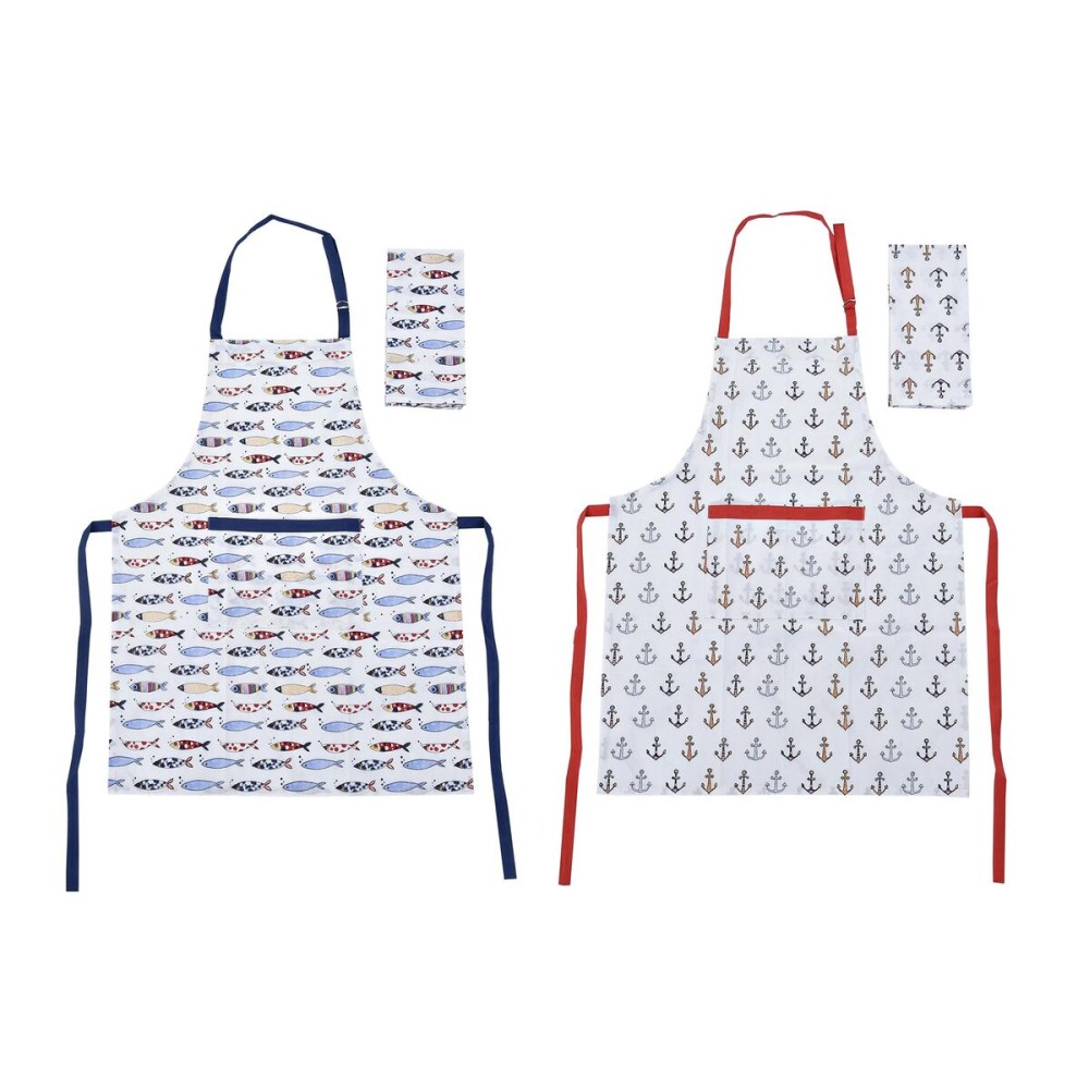 Tablier DKD Home Decor Bleu Blanc Rouge 60 x 80 x 0,5 cm Marin (2 Unités)