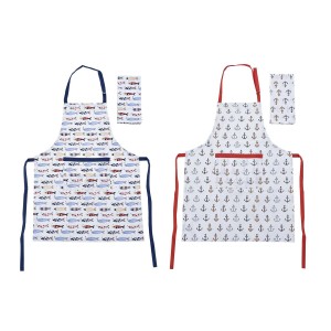 Tablier DKD Home Decor Bleu Blanc Rouge 60 x 80 x 0,5 cm Marin (2 Unités)