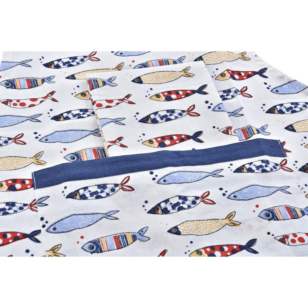 Tablier DKD Home Decor Bleu Blanc Rouge 60 x 80 x 0,5 cm Marin (2 Unités)