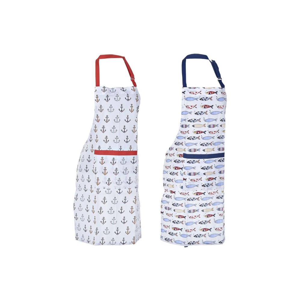 Tablier DKD Home Decor Bleu Blanc Rouge 60 x 80 x 0,5 cm Marin (2 Unités)