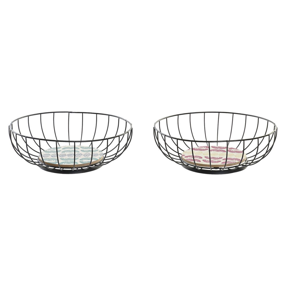 Fruit Bowl DKD Home Decor Blue Turquoise Metal MDF Wood 28 x 28 x 11 cm (2 Units)