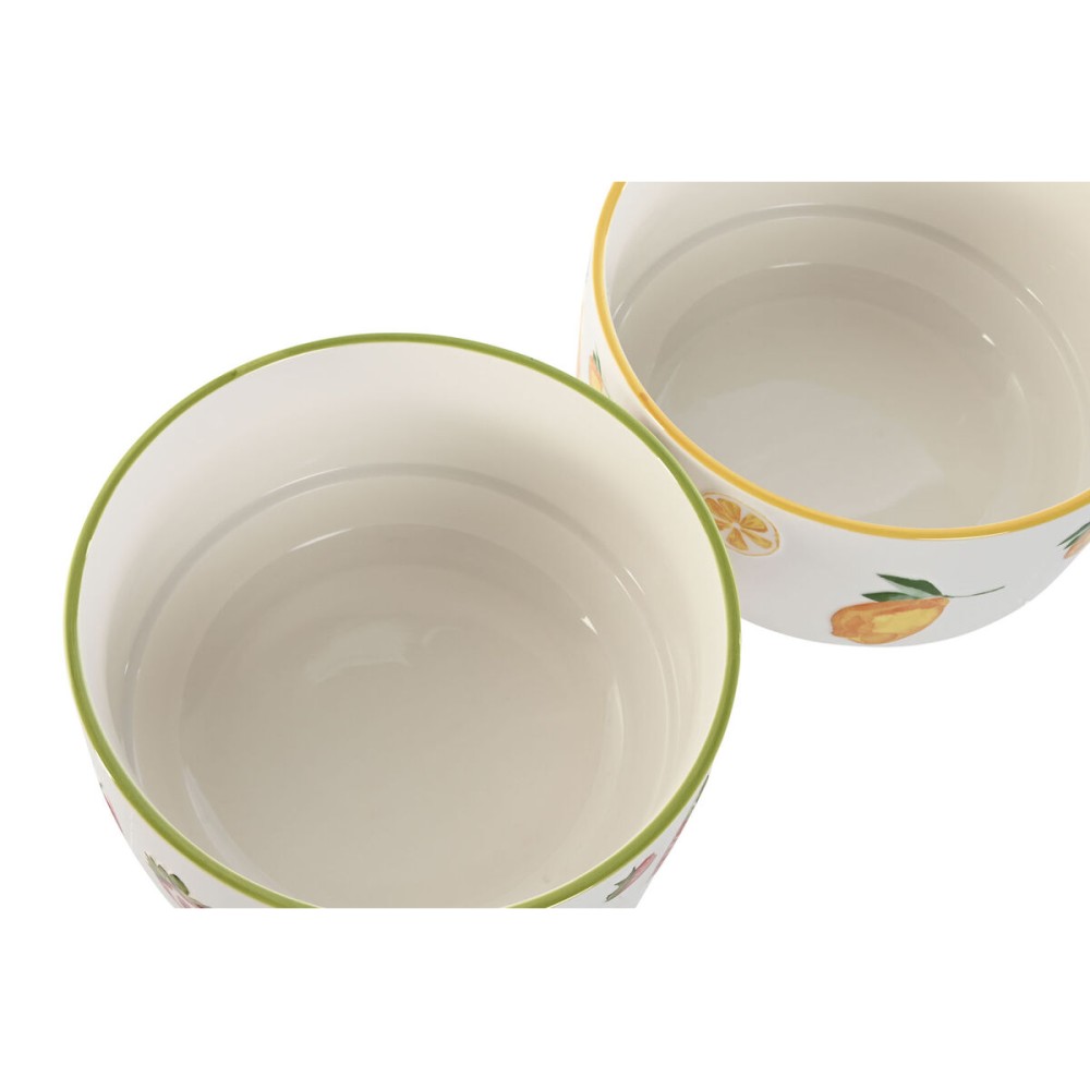 Salad Bowl Home ESPRIT Yellow Red Green Porcelain 21 x 21 x 12 cm (2 Units)