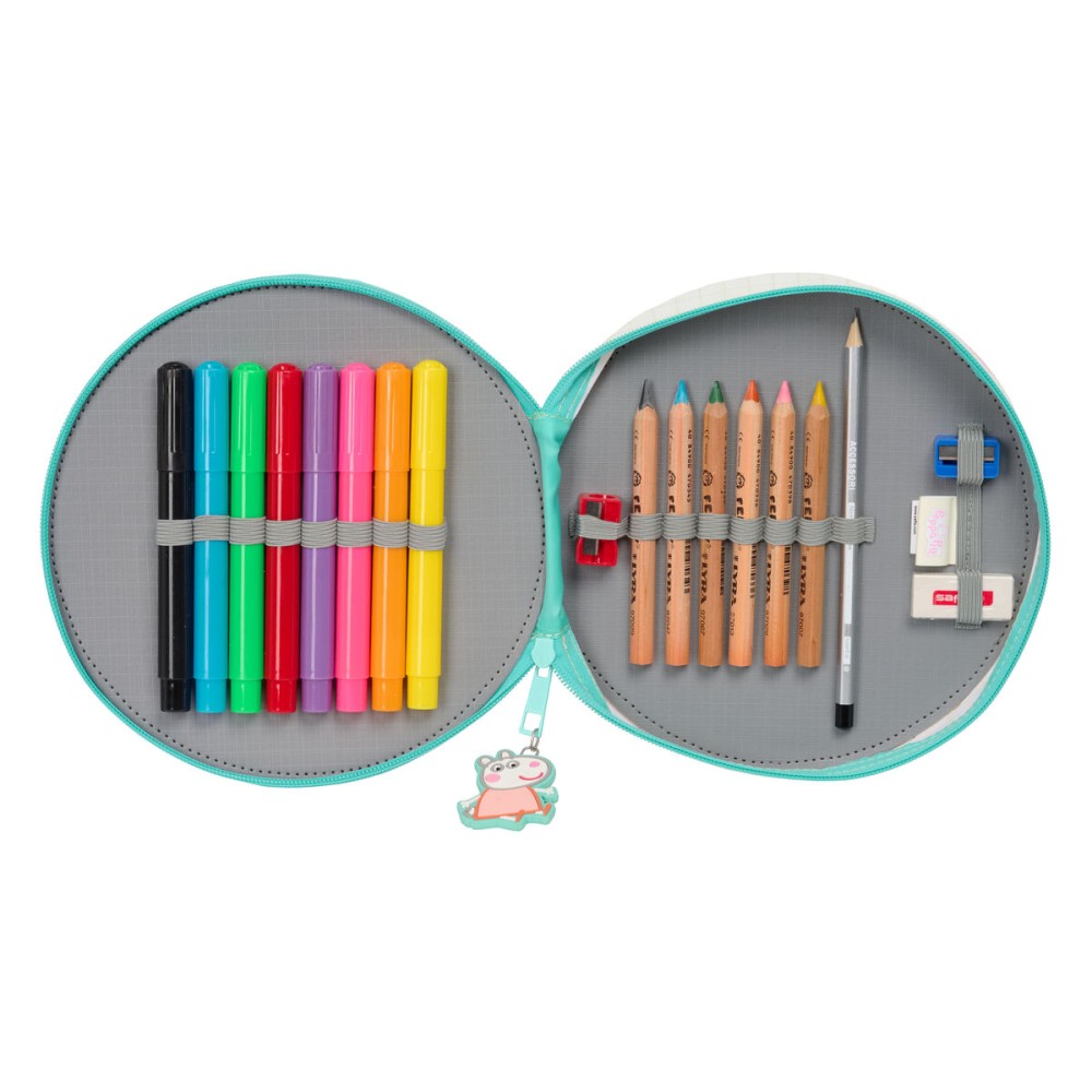 School Case with Accessories Peppa Pig Pretty flowers Yellow Mint 18 Pieces