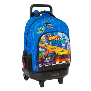 Schulrucksack mit Rädern Hot Wheels Let's race Blau Schwarz 33 x 45 x 22 cm