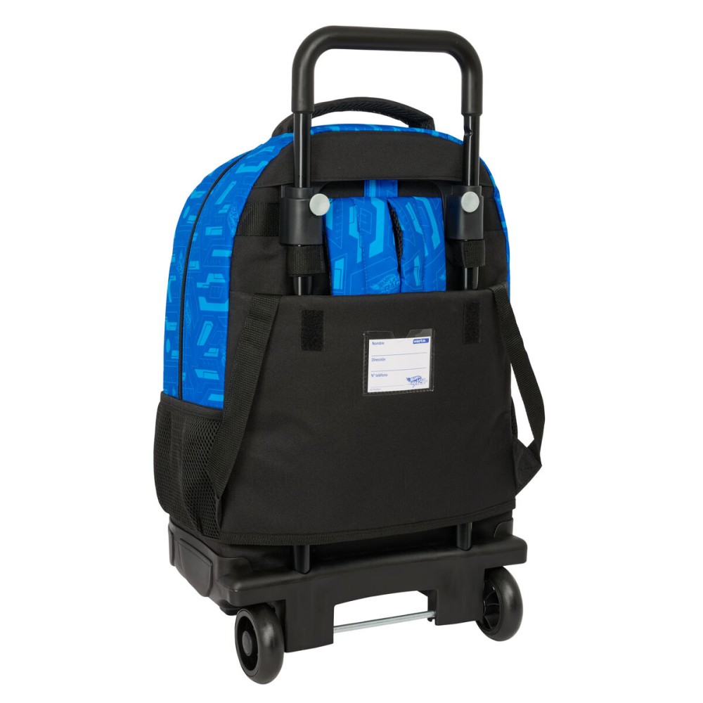 Schulrucksack mit Rädern Hot Wheels Let's race Blau Schwarz 33 x 45 x 22 cm