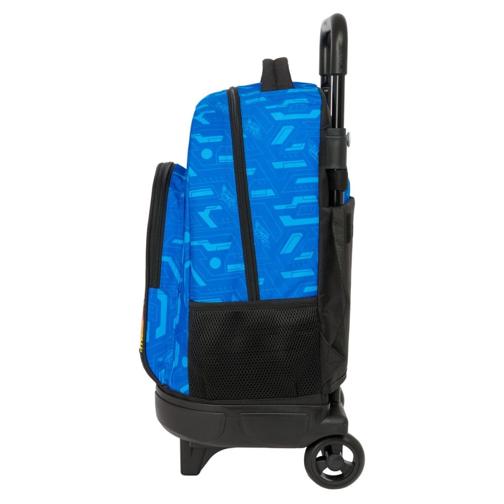Schulrucksack mit Rädern Hot Wheels Let's race Blau Schwarz 33 x 45 x 22 cm