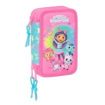 Dreifaches Federmäppchen Gabby's Dollhouse Confetti Rosa türkis 12,5 x 19,5 x 5,5 cm 37 Stücke