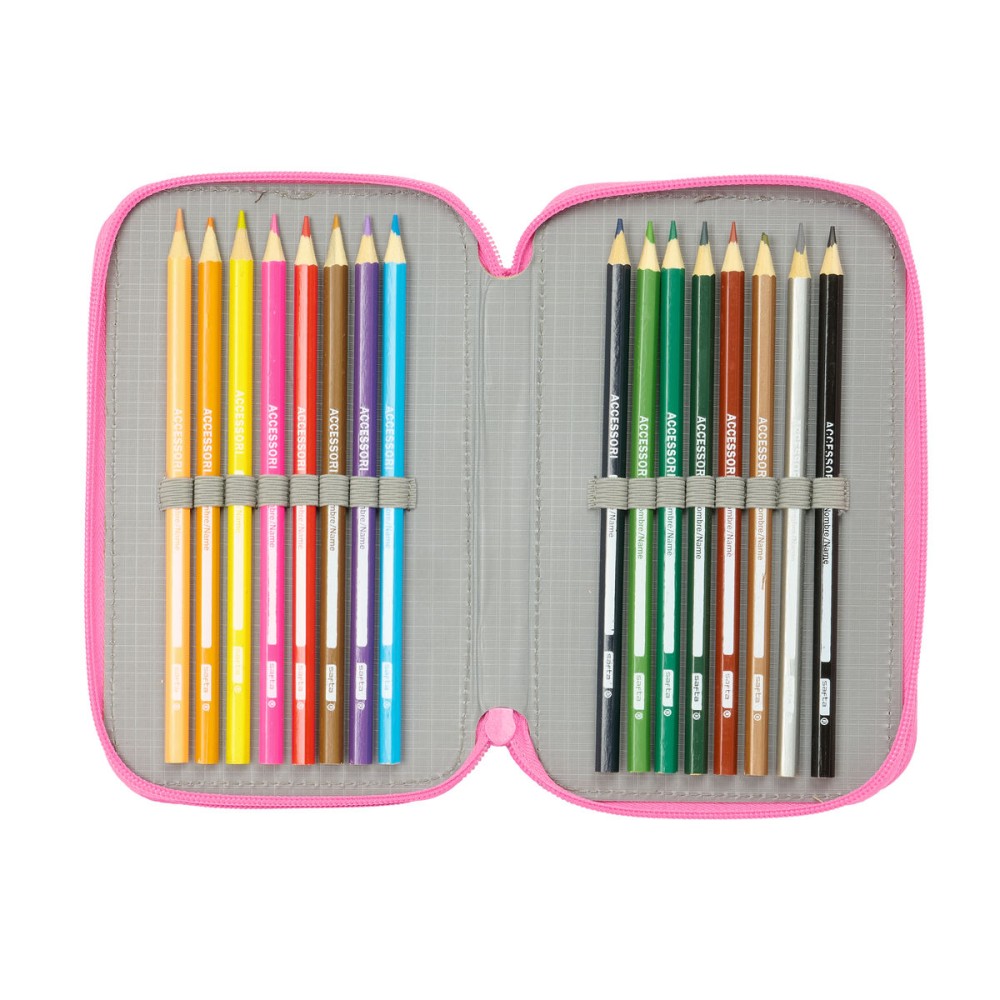 Triple Pencil Case Gabby's Dollhouse Confetti Pink Turquoise 12,5 x 19,5 x 5,5 cm 37 Pieces