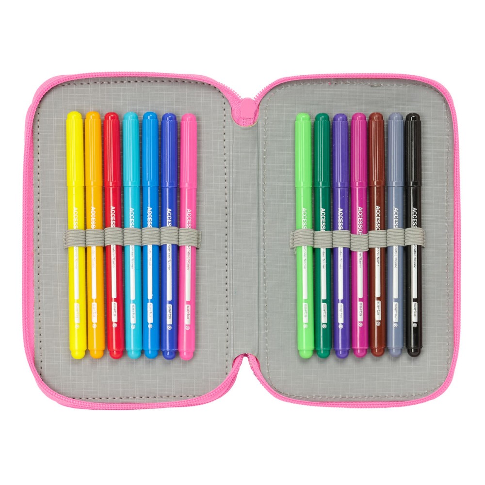 Triple Pencil Case Gabby's Dollhouse Confetti Pink Turquoise 12,5 x 19,5 x 5,5 cm 37 Pieces
