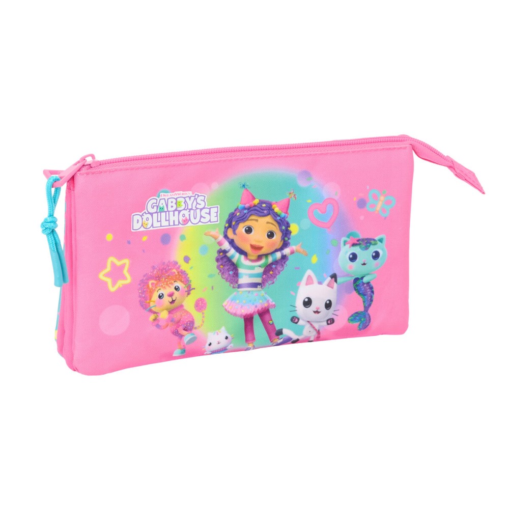 Dreifaches Mehrzweck-Etui Gabby's Dollhouse Confetti Rosa türkis 22 x 12 x 3 cm