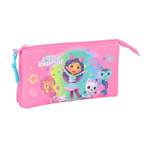 Dreifaches Mehrzweck-Etui Gabby's Dollhouse Confetti Rosa türkis 22 x 12 x 3 cm