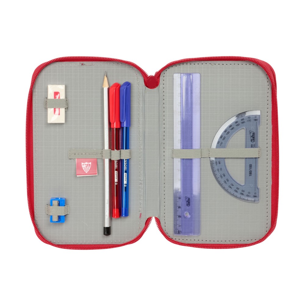 Triple Pencil Case Sevilla Fútbol Club Red 12,5 x 19,5 x 5,5 cm 37 Pieces