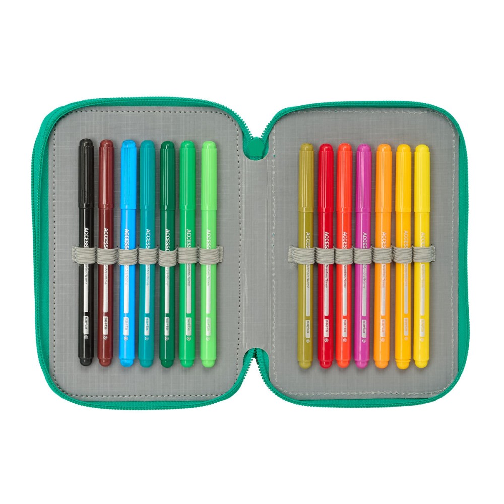 Dreifaches Federmäppchen Real Betis Balompié Aquamarin 12,5 x 19,5 x 5,5 cm 37 Stücke