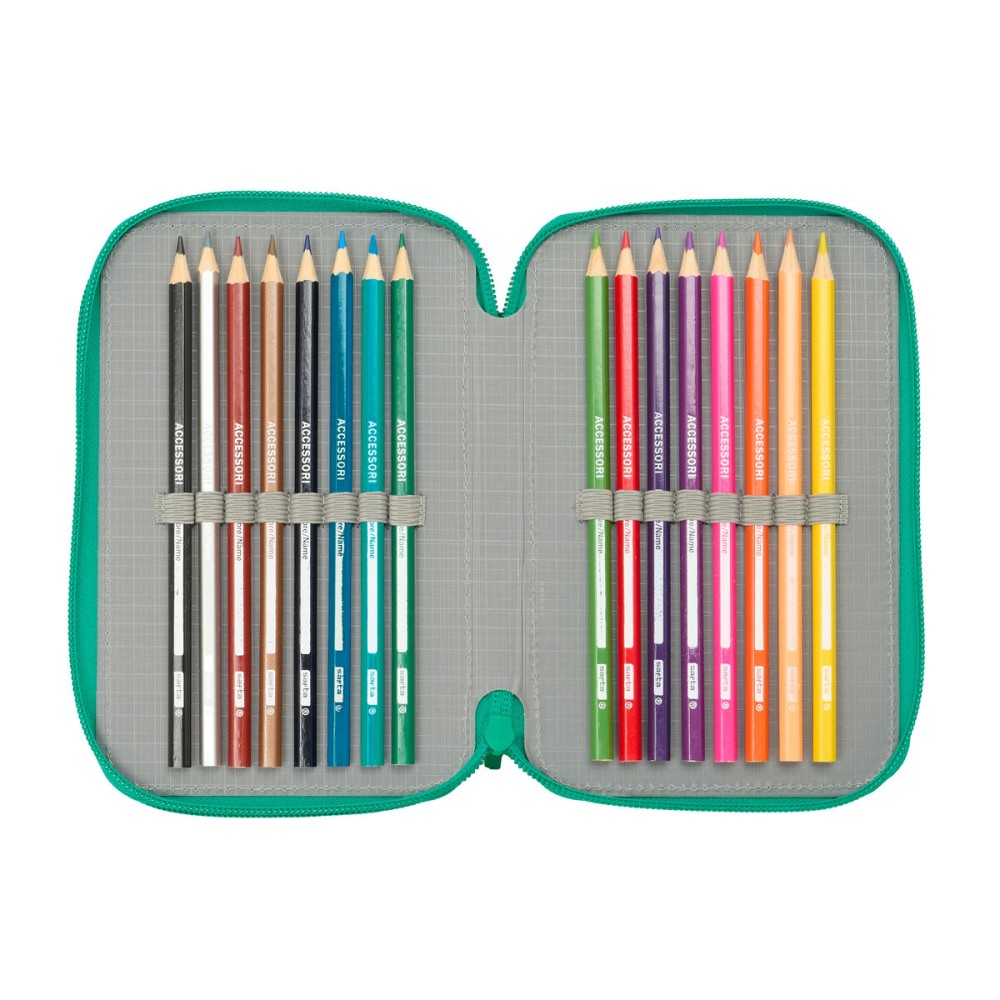Dreifaches Federmäppchen Real Betis Balompié Aquamarin 12,5 x 19,5 x 5,5 cm 37 Stücke