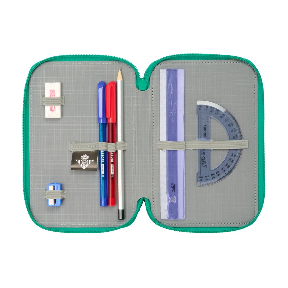 Dreifaches Federmäppchen Real Betis Balompié Aquamarin 12,5 x 19,5 x 5,5 cm 37 Stücke