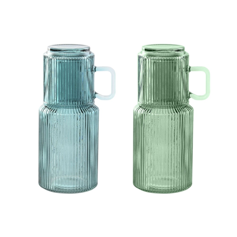 Wasserflasche Home ESPRIT Blau grün Kristall 1 L (2 Stück)