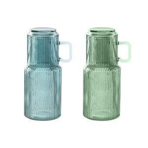 Wasserflasche Home ESPRIT Blau grün Kristall 1 L (2 Stück)