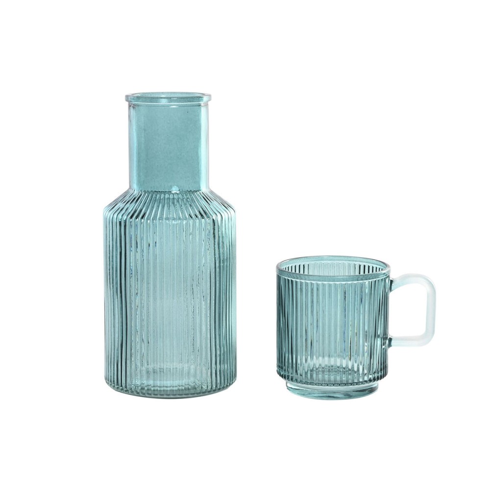 Wasserflasche Home ESPRIT Blau grün Kristall 1 L (2 Stück)