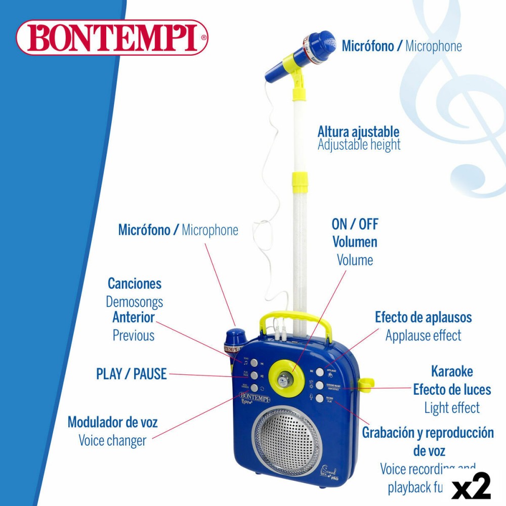 Lautsprecher mit Karaoke Mikrofon Bontempi 2 Stück